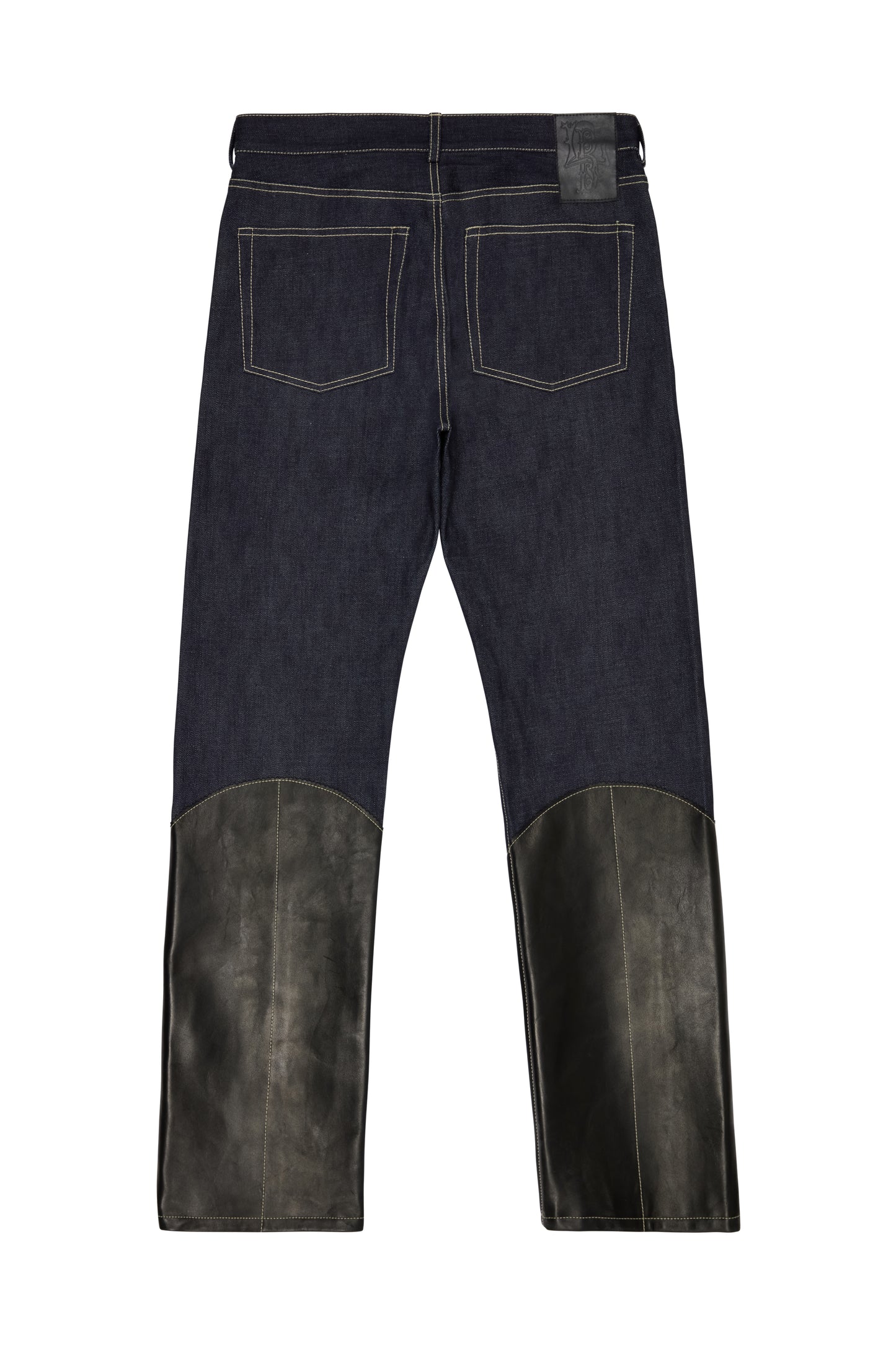 Selvedge Denim and Leather 'Bootcut' Jeans