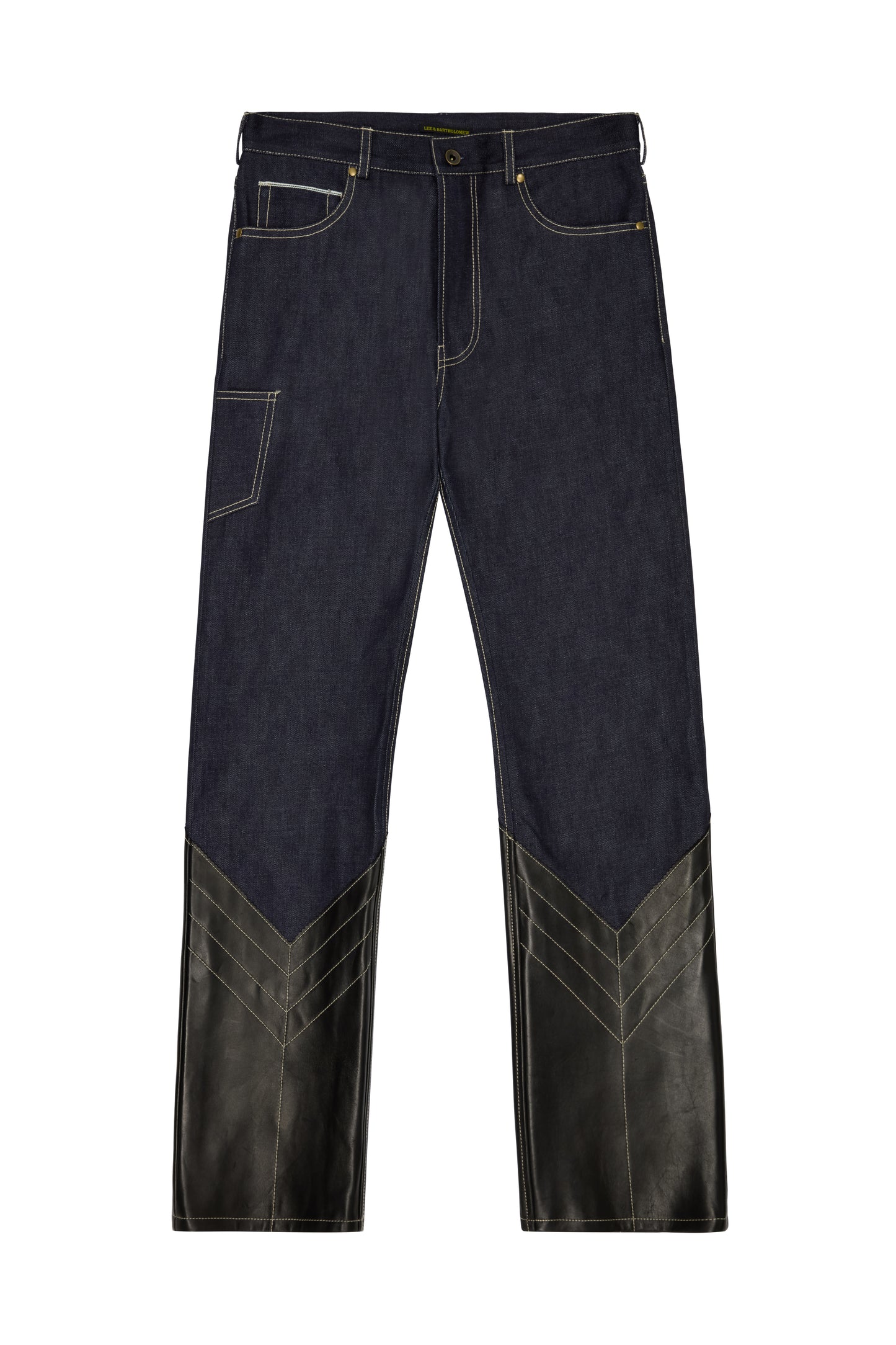 Selvedge Denim and Leather 'Bootcut' Jeans