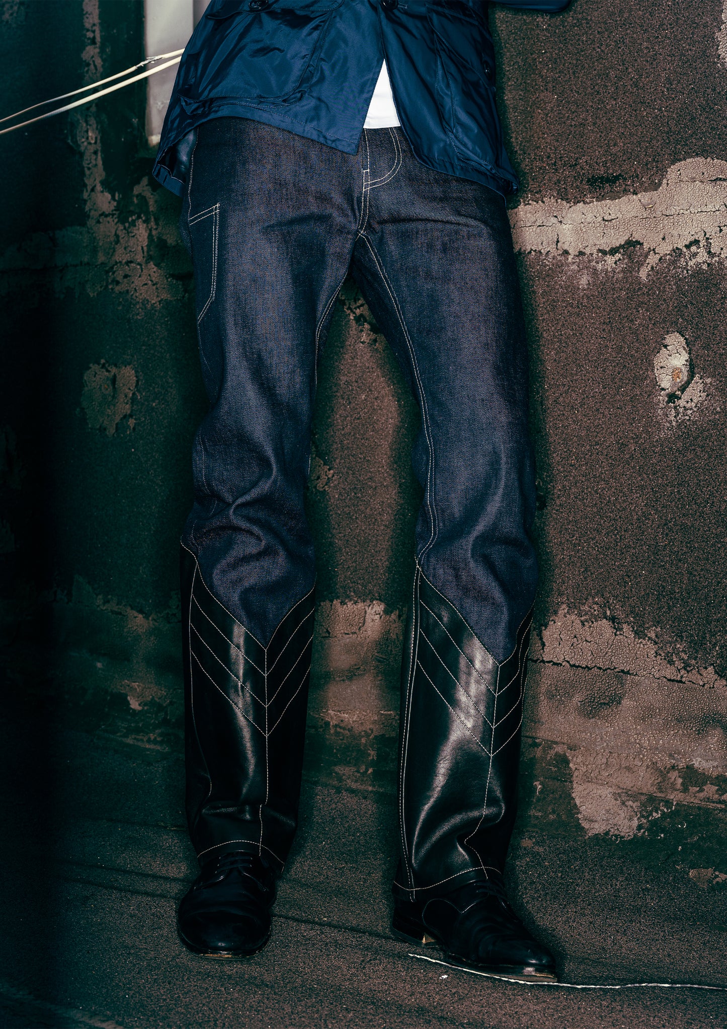 Selvedge Denim and Leather 'Bootcut' Jeans